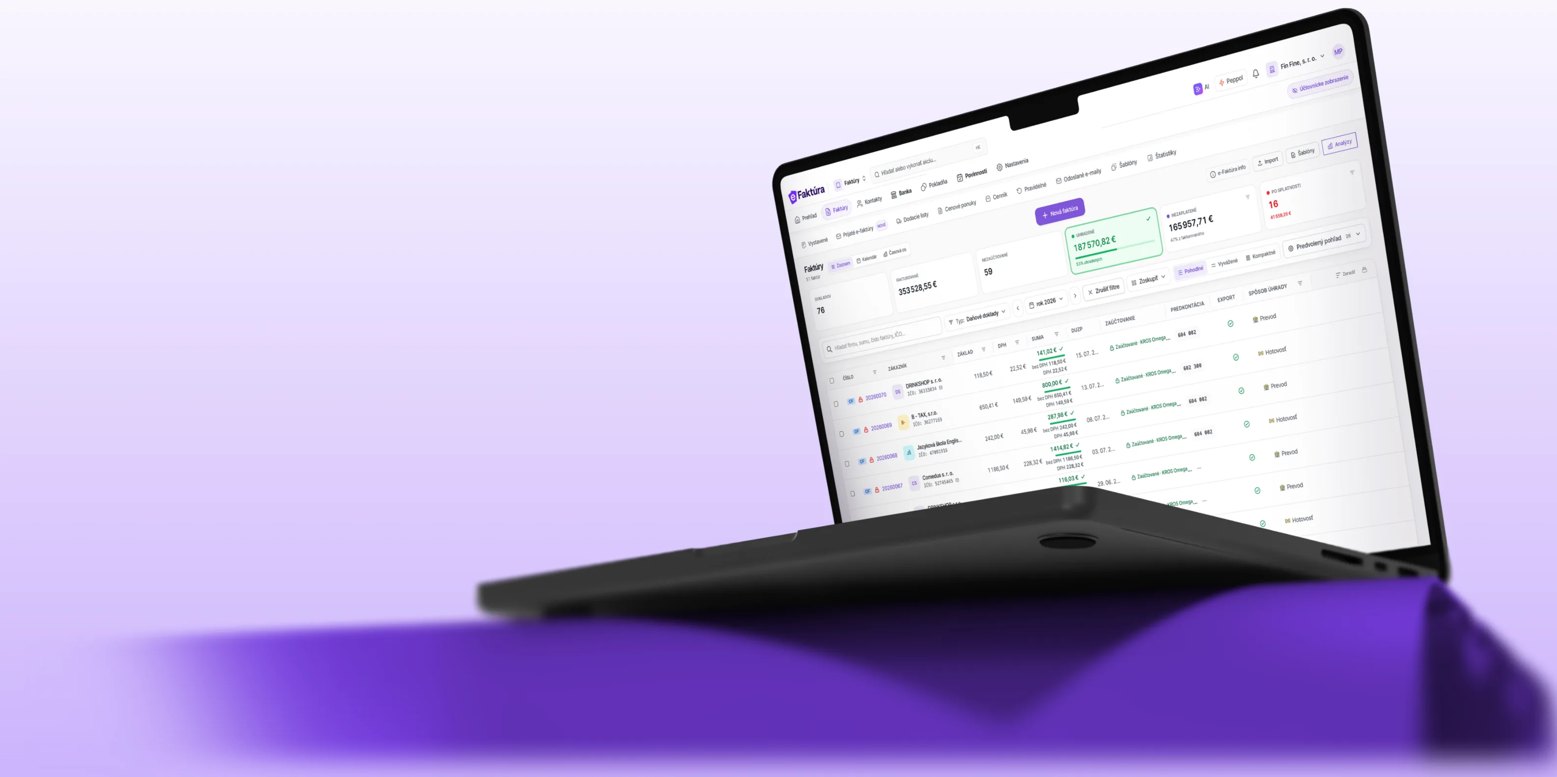 The eFaktúra app on a laptop